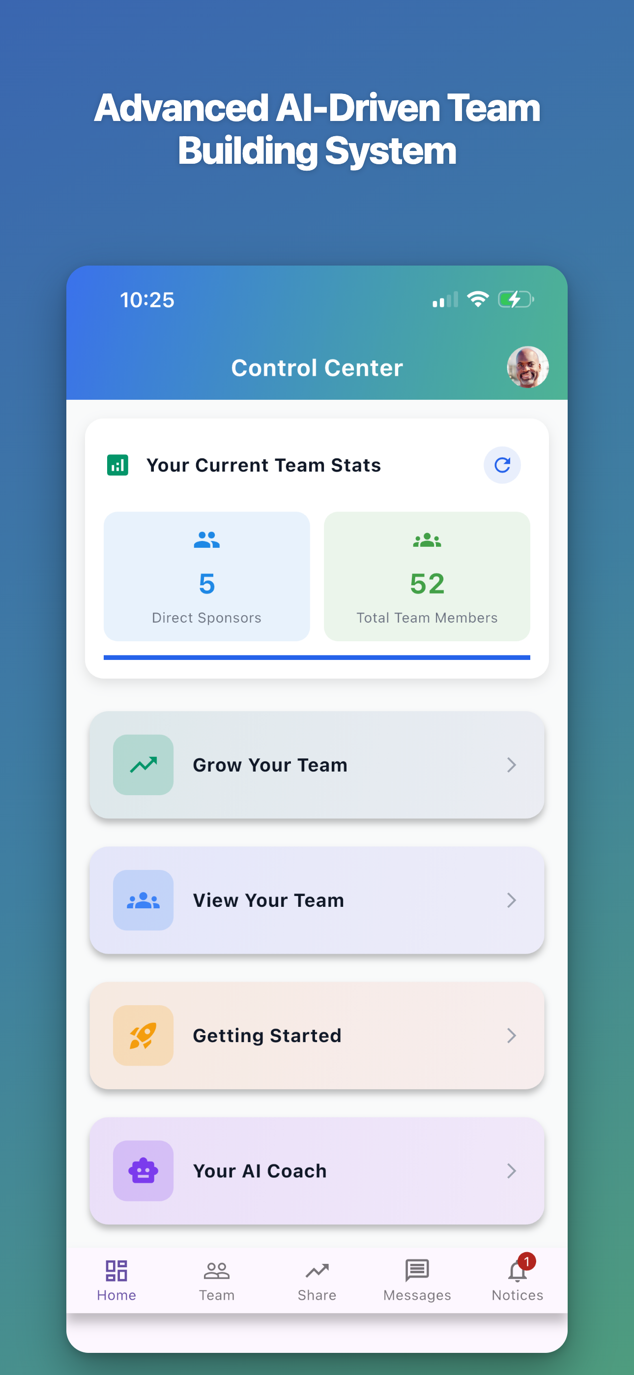 Advanced AI-driven team building — Control Center dashboard
